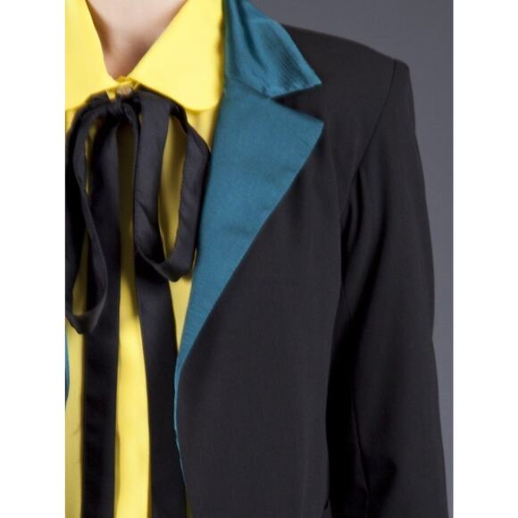 $396 Heidi Merrick Black Silk Teal Collar Shaun Tuxedo Jacket Blazer 8 NEW H271 - Picture 5 of 6